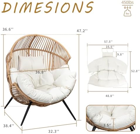 Shintenchi Wicker Egg Chair Outdoor Rattan Patio Chair - Image 2