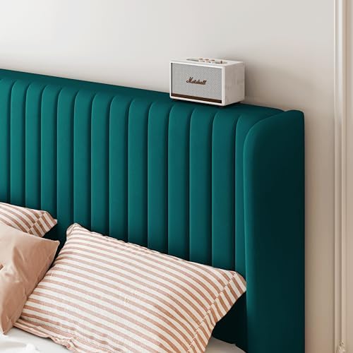 SHA CERLIN King Size Velvet Bed Frame, Tufted Wingback Headboard - Image 4