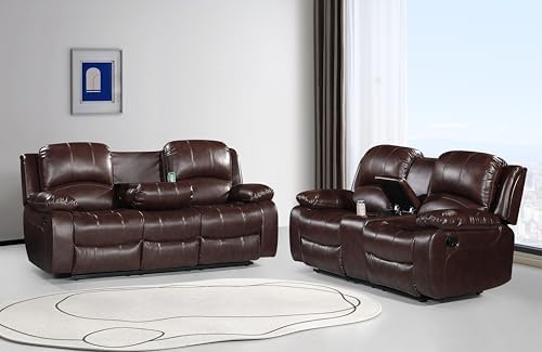Betsy Furniture 2PC Faux Leather Manual Reclining Couch Set, Living Room by BetsyFurniture