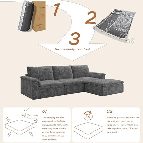 EASE MOOSE 115" L Shaped Boneless Couches, Cloud Modular Sectional Sofa - Image 3