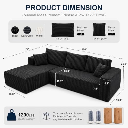 106" Boneless Couches for Living Room, Modular Sectional Sofa - Image 2
