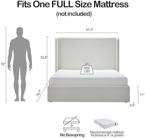 Full Size Upholstered Platform Bed Frame, 53.5" High Headboard Carmen Wingback - Image 2