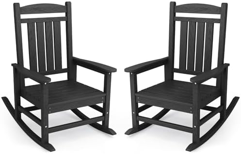 KINGYES HDPE Outdoor Rocking Chair Set of 2, All Weather Rocker by KINGYES