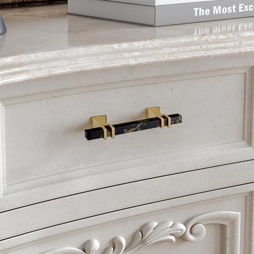 Haliwu 10 Pack 3" Kitchen Cabinet Handles Black Gold Marble Cabinet Pulls - Image 2