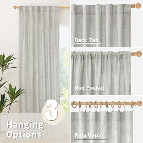 Light Grey Linen Semi Sheer Curtains 52x63 Inch Length - Image 6