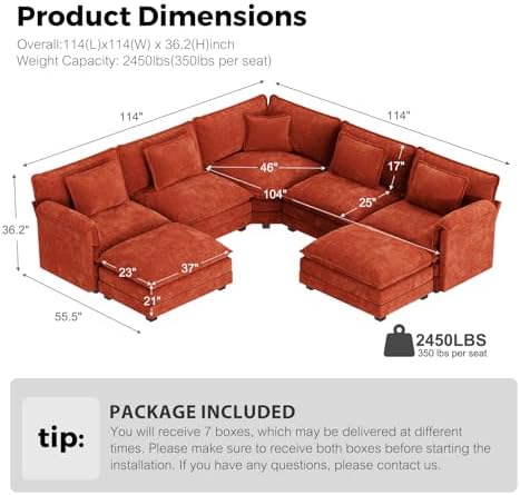 ELUCHANG 114" Oversized V Shaped Modular Sectional Sofa Couch, Comfy Cloud Couch - Image 2