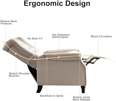 EBELLO Pushback Recliner Chair, Fabric Armchair Push Back Recliner - Image 4