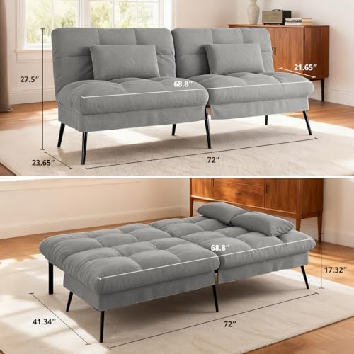 COMHOMA 72″ Convertible Futon Sofa Bed, Adjustable Backrest - Image 3