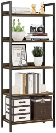 NUMENN Bookshelf, 5 Tier Freestanding Shelving Unit, Dark Walnut by NUMENN