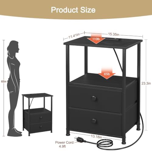 LOAKEKEL Nightstands Set of 2, LED Night Stand - Image 3