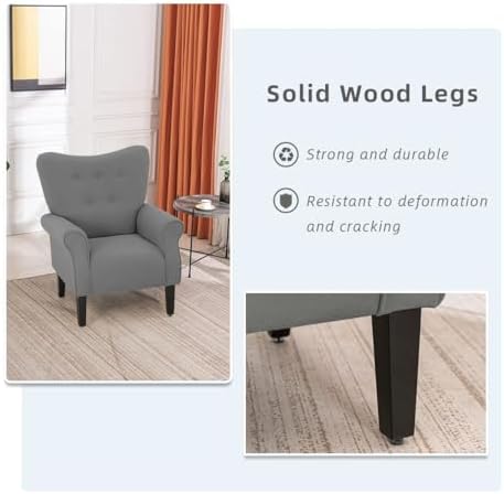 YOLENY Modern Accent Chair, High Back Armchair, Upholstered Fabric Button - Image 5