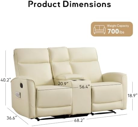 ANJ 68" Wide Manual Loveseat Recliner Sofa - Image 2
