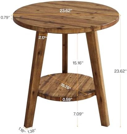 Tribesigns Solid Wood Round Side Table, 2-Tier Farmhouse End Table - Image 2