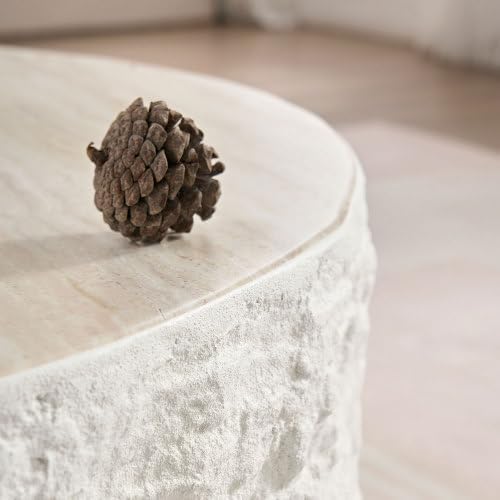 35.43" Modern Round Travertine Coffee Table - Image 5
