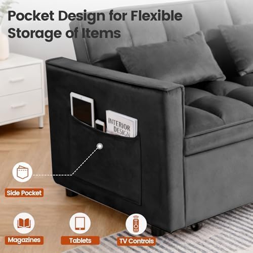 Sleeper Sofa Bed with Adjustable Backrest & Side Pockets - Image 3