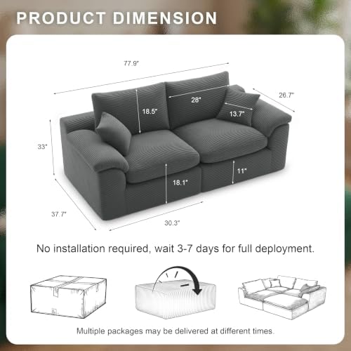 78" Loveseat Sofa, Small Boneless Couch - Image 2