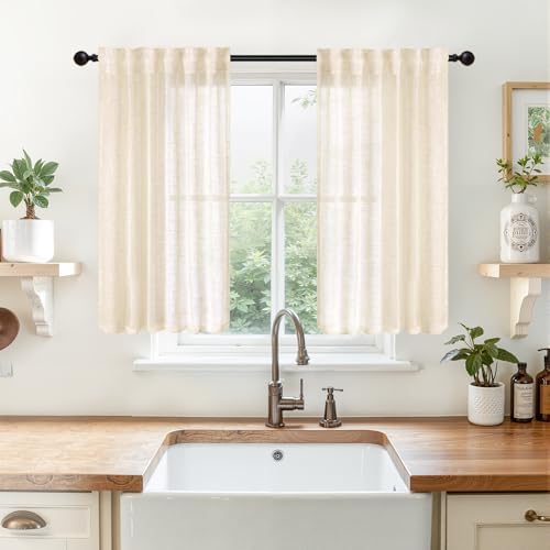 YoungsTex Linen Sheer Kitchen Window Curtains 40 Inch Length Small Drapes by YoungsTex