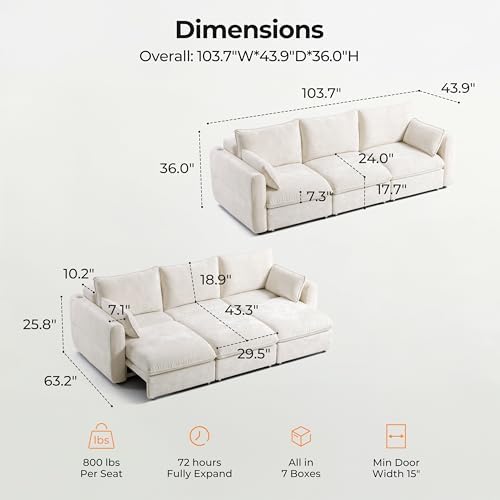 103" Electric Pull Out Sleeper Sofa Bed, 2in1 Power Extendable Couch Bed - Image 2