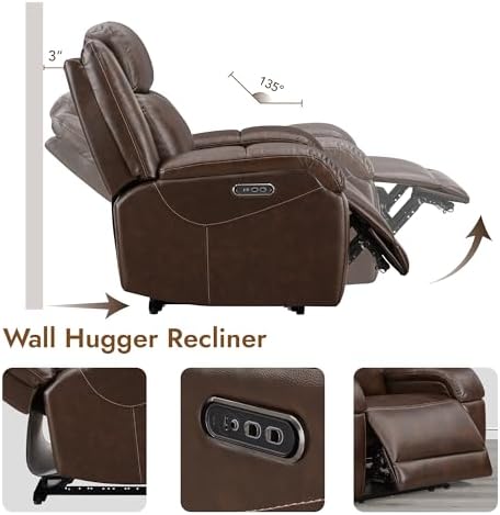 Watson & Whitely Genuine Leather Wall Hugger Power Recliner, Dark Brown - Image 5