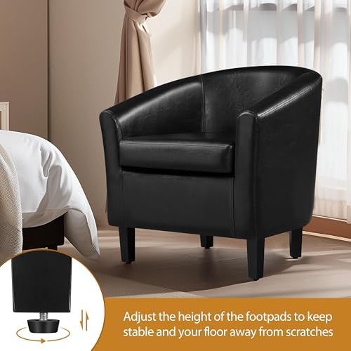 Yaheetech Accent Chairs, Faux Leather Barrel Armchairs - Image 6