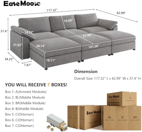 EASE MOOSE Oversized Sectional Sofa, Deep Seat Modular Sleeper - Image 2