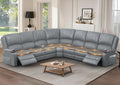 Manual Reclining Sectional Sofa Set, 7 Seats Soft Leather Recliner Grey by SavortheHappyMoments