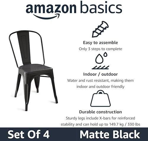 Amazon Basics Metal Dining Chairs, Indoor/Outdoor, Matte Black - Image 4