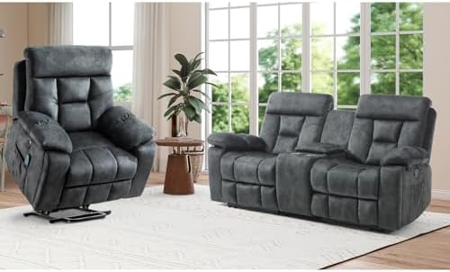 EBELLO 2 Piece Reclining Living Room Set, Soft Fabric Recliner Sofa Set by EBELLO