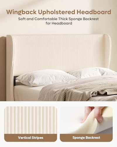 Bestier Full Bed Frame with Wingback Headboard, Upholstered - Image 3