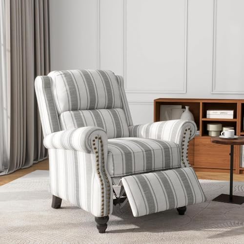 Pushback Recliner Chair, Stripe Overstuffed Armchair in Fabric by UIXE
