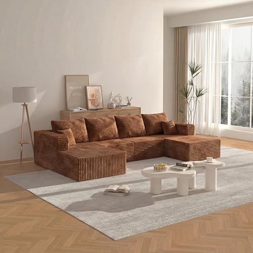 138" Modern Modular Sectional Sofa, U-Shaped Cloud Couch, Soft Corduroy - Image 4