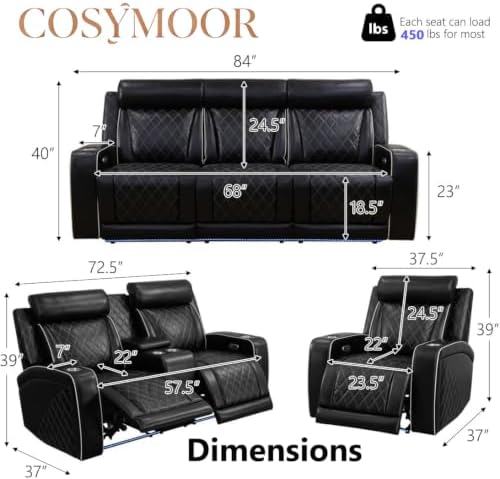 Living Room Furniture Set, Breathing Leather Power Recliner Sofa Sets - Image 2