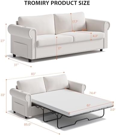 Queen Pull Out Sofa Bed | 83" Large Sleeper Sofa - Image 3