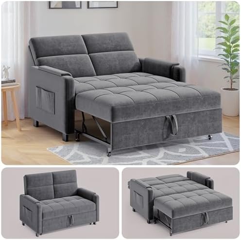 Gizoon Convertible Sofa Bed 3-in-1 Small Loveseat Sleeper Sofa, Velvet Grey by Gizoon