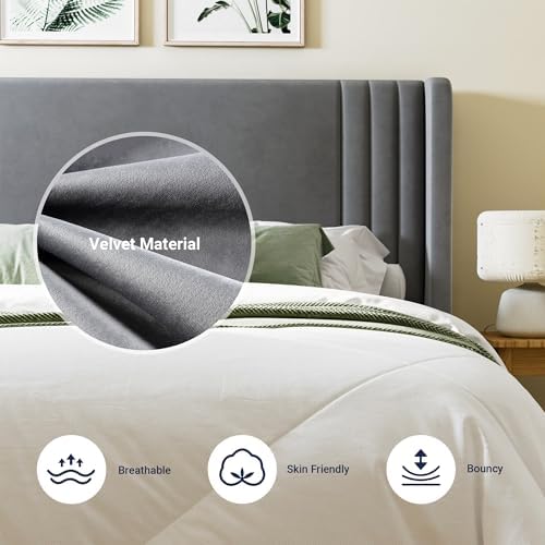 Allewie King Size Velvet Platform Bed Frame, Tall Wingback Headboard - Image 5