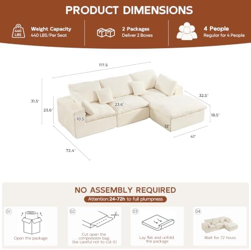 117.5" Oversized Boneless Sectional Couch - Image 2