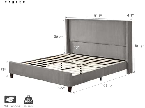 VanAcc King Size Corduroy Platform Bed Frame - Image 2