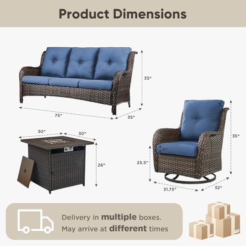 Belord 4 Piece Patio Wicker Furniture Set, Outdoor Swivel Rocker Chairs - Image 2