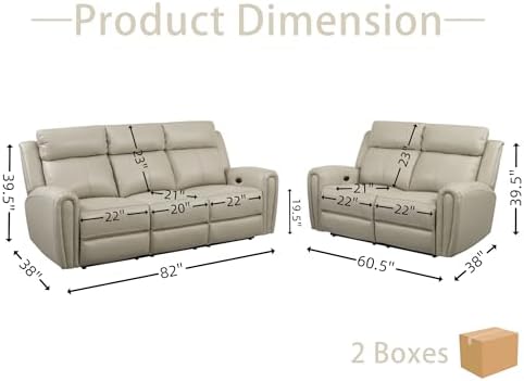 THSUPER Power Real Top Grain Genuine Leather Reclining Couch Set, Real Leather - Image 2