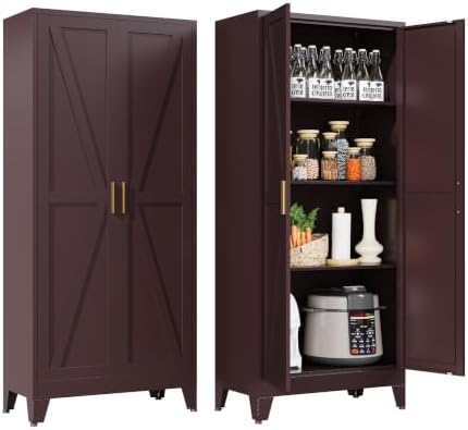 Washsemba 61" Tall Farmhouse Metal Pantry Cabinet, Kitchen Pantry Storage by Washsemba