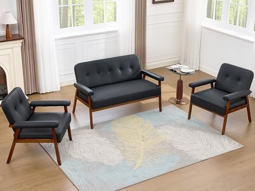 Black Leather Loveseat and Accent Chairs - Image 2