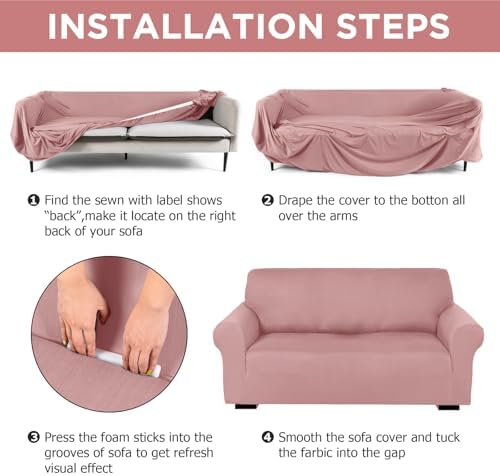 Peryiter 2 Pcs Couch and Loveseat Sofa Covers, Light Pink, Milk Silk - Image 3