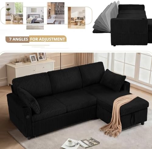 84" Corduroy Upholstered Sofa Bed w/Adjustable Backrests - Image 5