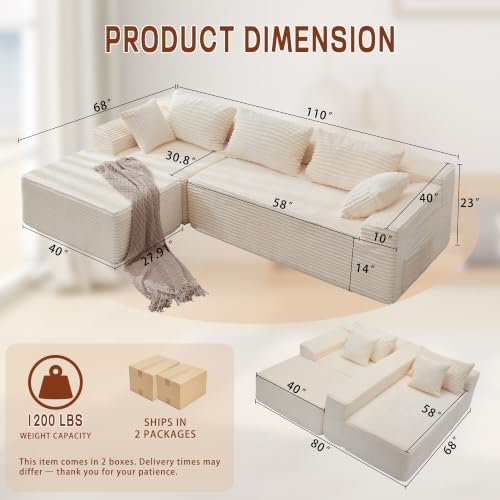 Korser 110" L-Shaped Modular Sectional Sofa - Image 3
