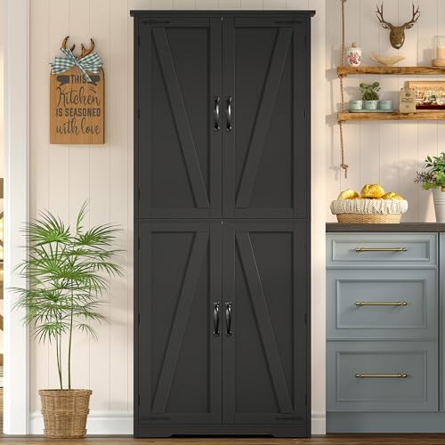 Tall Pantry Cabinet with 4 Doors & 2 Adjustable Shelves, Kitchen Cabinet - Image 5