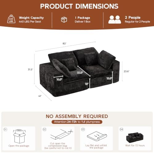 82" Oversized Loveseat Sofa, Deep Seat Boneless Sectional Couch, Modern Cloud - Image 2