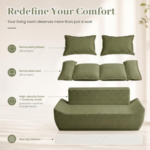 JUIKURY 55" Convertible Corduroy Sofa Bed, Boneless Foldable Loveseat Sleeper - Image 6