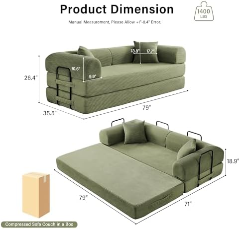 79" Convertible Sofa Bed, Boneless Sleeper Futon Couch - Image 3