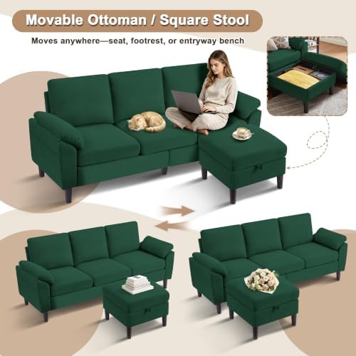 3 Pieces Sofa Set, L Shaped Sectional Couch and Loveseat Set - Image 6