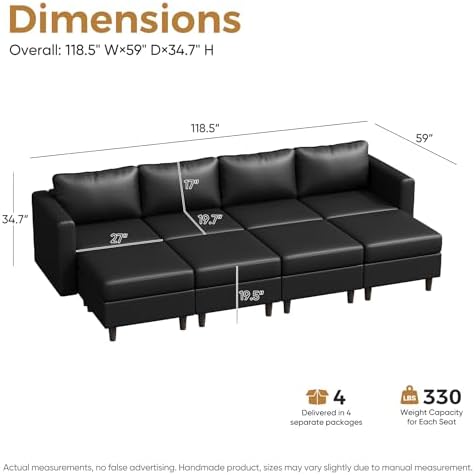 ABCASA 118.5" Faux Leather Luxury Modular Sleeper Sofa Bed - Image 2
